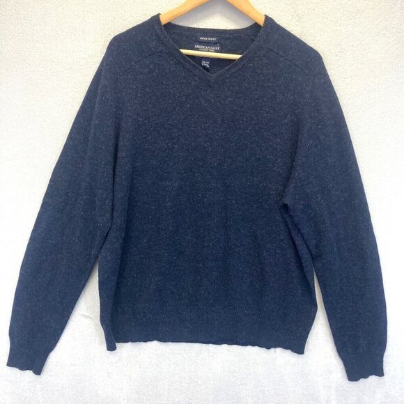 American Eagle Lambswool Vintage Slim Fit Sweater Men's Size XL V-Neck Blue - Picture 1 of 13